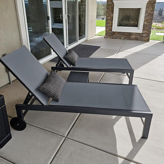 PURPLE LEAF Chaise Lounge Chair with Wheels for Outside 4 Pieces Aluminum Outdoor Lounge Chairs with 5 Adjustable Position Recliner for Patio Beach Yard Pool Side Table Included Grey
