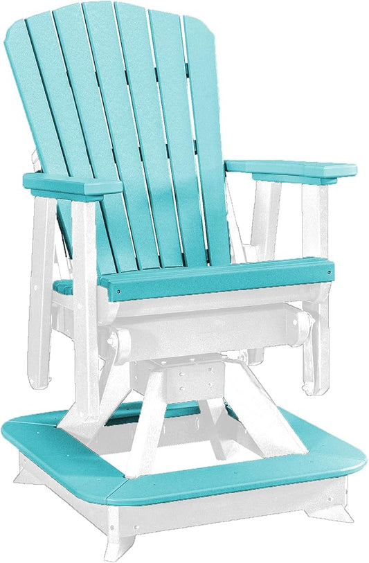 DutchCrafters Slat Fan Back Poly Balcony Adirondack Swivel Glider with Footrest Outdoor Patio Chair (White & Aruba Blue)