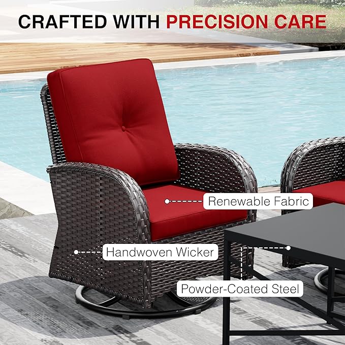 Joyside Wicker Patio Furniture Set, 5 Piece Outdoor Furniture Set with Thickened Cushions, High Back, Deep Seating, Wide Armrest, Outdoor Swivel Rocker Chairs for Porch, Deck