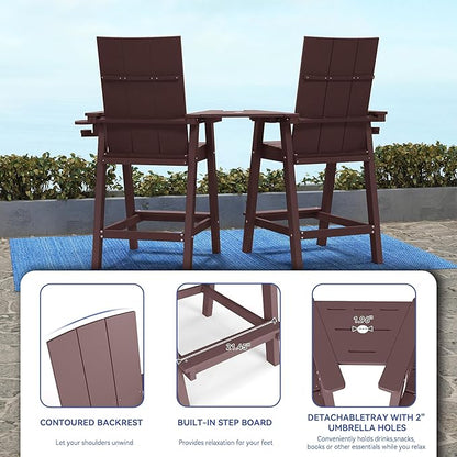 FOOWIN Tall Adirondack Chairs Set of 8,HDPE Adirondack Bar Stools with Connecting Tray & Cup Holders,Weather Resistant Balcony Chair for Outdoor Deck Lawn Pool Backyard Coffee