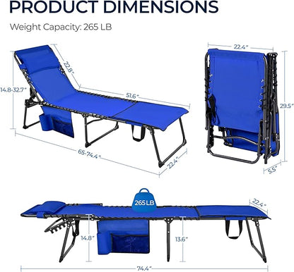 Yaheetech 22.4" Tanning Chair with Face Hole, Adjustable 5-Position Folding Chaise Lounge Chairs, Outdoor Lounge Chairs for Lawn, Beach, Sunbathing, Blue