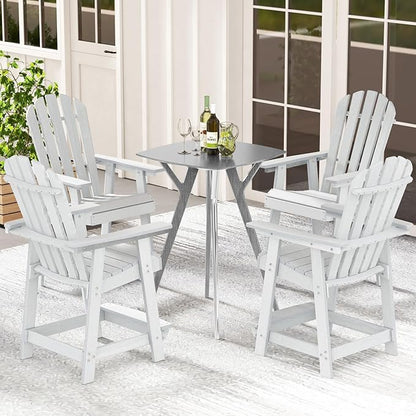 Giantex Tall Adirondack Chair Set of 2, HDPE Outdoor Bar Stools with Armrests, 4.5” Wide Footrest, Patio Adirondack Barstools, All-Weather Balcony Chairs for Poolside, Garden, Backyard (2, White)