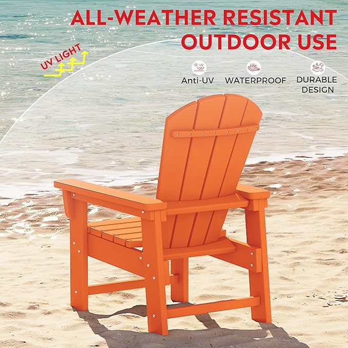Costaelm Kids Adirondack Chair Set of 4, Plastic Outdoor Kids Chair Toddler Patio Furniture and Outdoor Children Picnic Activity Lawn Chair for Garden, Patio, Backyard & Beach, Orange