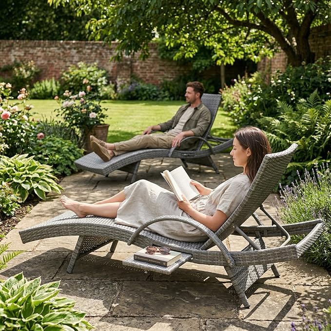 80.3" Chaise Lounge Outdoor Set of 6, Wicker Pool Lounge Chairs Outdoor with Pull-Out Side Table - Photo 3