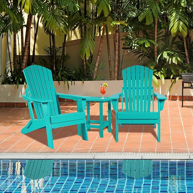 Aoodor Folding Adirondack Chair HDPE Outdoor All-Weather Chair for Patio, Garden, Backyard, Lawn, Fire Pit, Set of 2, Aruba