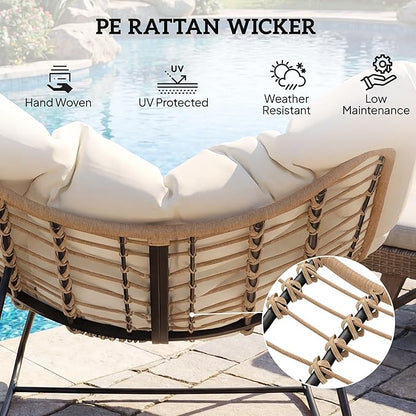Outsunny Papasan Rocking Chair, Wicker Oversized Indoor Outdoor Rocking Chair with Cushion, PE Rattan Padded Outdoor Rocker Egg Chairs for Living Room, Garden, Patio, Balcony, Beige