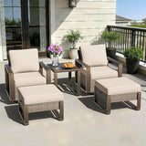 5 Pieces Metal Wicker Patio Furniture Set - 2 Swivel Rocker Chairs and 2 Ottomans, 1 Side Table - Photo 1