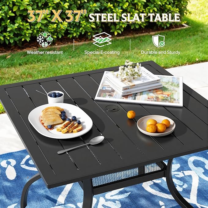 Incbruce Patio Dining Table, 37" x 37" Square Table Metal Steel Slat Table with 1.57" Umbrella Hole, for Backyards - Photo 6