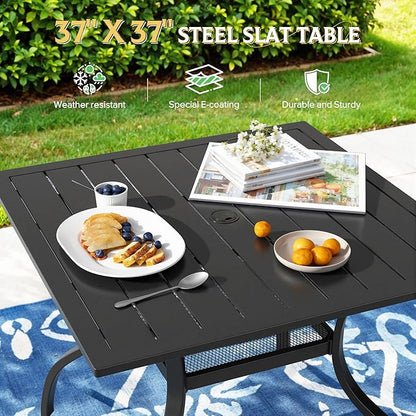 Oakcloud 37" x 37" Patio Dining Table, Outdoor Metal Square Table Patio Furniture Classic Black Table with 1.57" Umbrella Hole, for Garden Backyard Poolside Deck