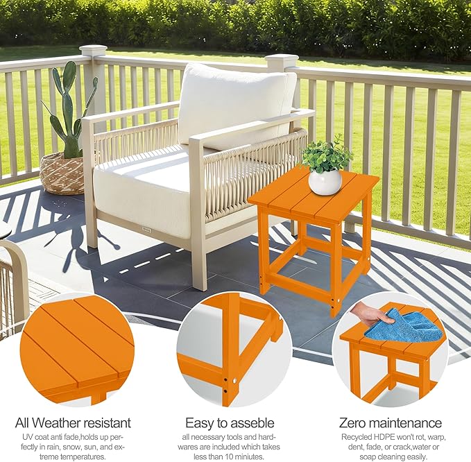 LZRS Adirondack Square Outdoor Side Table for Patio, Pool Composite Patio Table, HDPE End Tables for Backyard, Pool - Photo 5