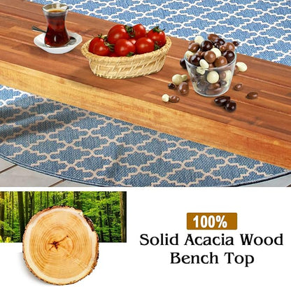 Giantex Acacia Wood Bnech, 3-Person Backless in/Outdoor Patio Dining Bench with Metal Legs for Entryway, Balcony, Porch, Backyard, Garden and Poolside (2, 60" W)
