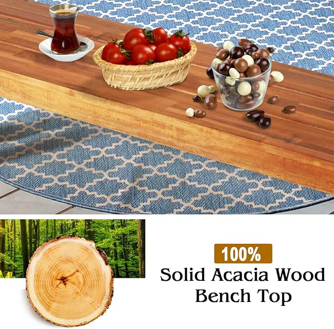 Giantex Acacia Wood Bnech, 3-Person Backless in/Outdoor Patio Dining Bench with Metal Legs for Entryway, Balcony, Porch, Backyard, Garden and Poolside (1, 60" W)