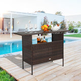 VINGLI Wicker Outdoor Bar Table with 2 Steel Shelves, Sets of Rails, Rattan Patio Storage for Backyard, Poolside, Garden - Photo 7