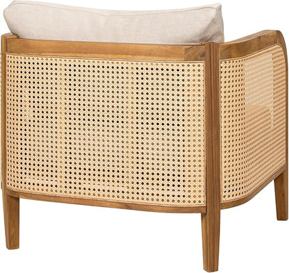 Christopher Knight Home Set of 2 Tilden Bohemian Acacia Wood Patio Accent Chairs, Wicker Lounge Chair Outdoor, Patio Furniture Single Sofa with Cushion, Comfy Garden Reading Chair, Teak+Beige