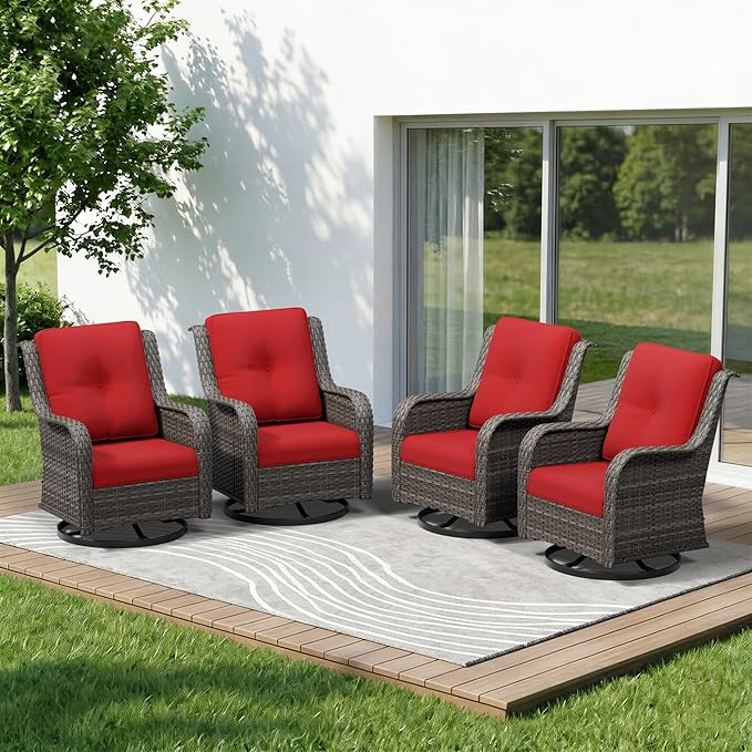 4 Piece Outdoor Swivel Rocker Patio Chairs Set, Patio Chairs Set of 4 with Thickened Olefin Cushions - Photo 1