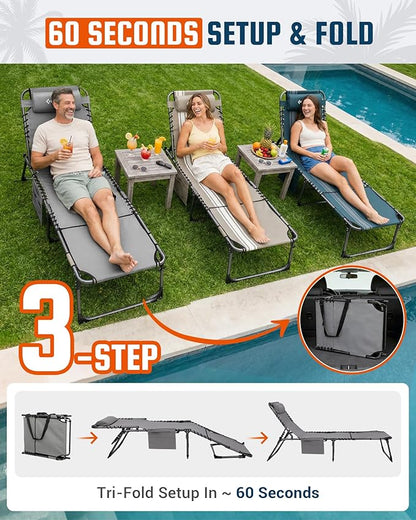 KingCamp Lounge Chair with face Hole, 400LBS Tanning Chairs for Outside, Adjustable 5-Position Beach Lounge Chairs Folding Sun Tanning Chair for Outside Beach Patio Sun Bathing Pool Backyard