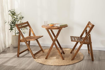 Acacia Wood Round Table, Foldable Waterproof Large, Collapsible Rustic Outdoor Wooden Coffee Tables for Patio Lawn Deck Balcony Bathroom-Natural