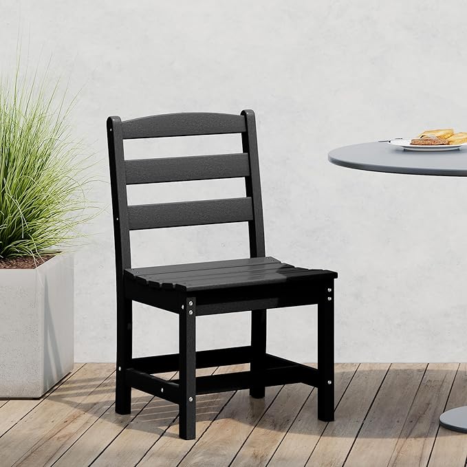 Costaelm Outdoor Dining Chair, Armless Patio Adirondack Chair, HDPE Poly Lumber, Waterproof Indoor/Outdoor Restaurant Bistro Dining Chair for Outside Porch Backyard Garden, Black