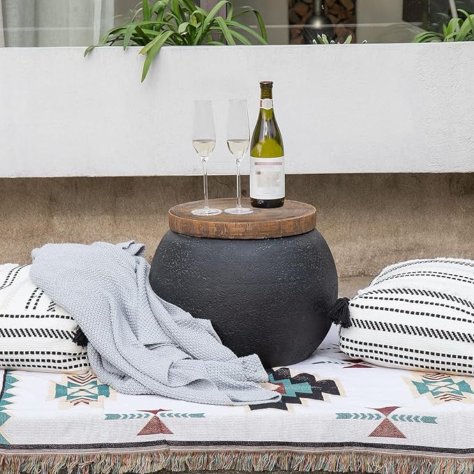 COSIEST Outdoor Side Table, Black Drum Outdoor End Tables - Photo 3