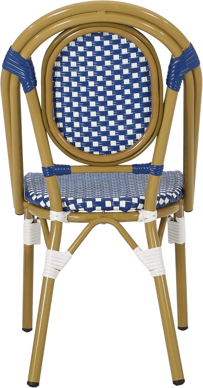 Christopher Knight Home Gwendolyn Outdoor French Bistro Chairs (Set of 2), Blue + White + Bamboo Print Finish - Photo 9