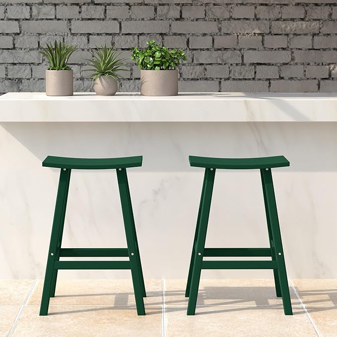 WestinTrends Malibu 2 Piece Set of 24 Height Outdoor/Patio Saddle bar stools, Dark Green