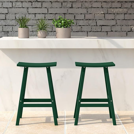 WestinTrends Malibu 2 Piece Set of 24 Height Outdoor/Patio Saddle bar stools, Dark Green