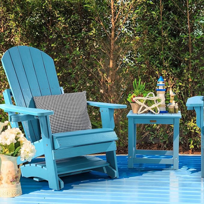 Adirondack Ottoman, Plastic Folding Adirondack Footstool, All Weather Ottoman for Adirondack Chairs, Widely Used for Outdoor, Porch, Patio, Garden, Poolside, Fire Pits - Lake Blue