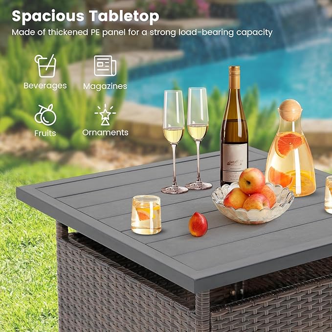HAPPYGRILL Patio Umbrella Table Stand Rattan Outdoor Side Table with Umbrella Hole, PE Wicker Frame, for Patio Garden Deck Poolside