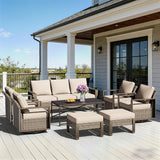 8 Pieces Metal Wicker Patio Furniture Set - 75" Sofa, Four Swivel Chairs and Two Ottomans - Photo 1