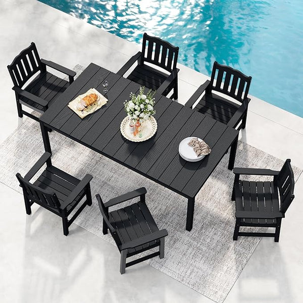 Stoog 7 Pieces Patio Dining Sets, All-Weather HIPS Material & Aluminum Frame Dining Table with 2" Umbrella Hole - Photo 1