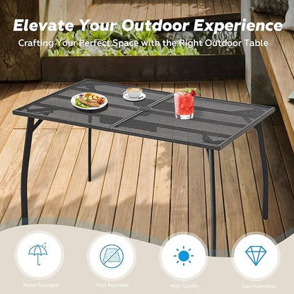 AECOJOY Outdoor Patio Dinning Table for 6, 51"x31" Rectangular Metal Steel Patio Outdoors Tables with 1.73" Umbrella Hole All Weather-Resistant for Lawn Backyard Garden, Porch Dark Grey