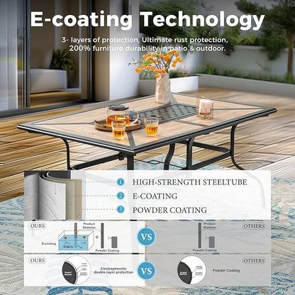 Outdoor Patio Dining Table for 6, 61" x 38" Rectangular Metal Patio Dining Table with Umbrella Hole for Garden, All Weather Wrought Iron Black Outdoor Table Backyard and Porch