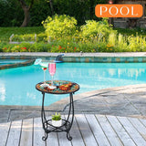 Outdoor Side Table Round Small Mosaic Patio Accent Indoor End Plant Coffee Tea Table for Yard Patio Porch Garden Living - Photo 5
