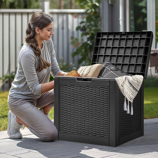 YITAHOME 32 Gallon Outdoor Storage Box, Water Resistant Resin Deck Box, Indoor Outdoor Lockable Storage Container for Patio, Garden, Cushions, Tools, Equipment (Black)