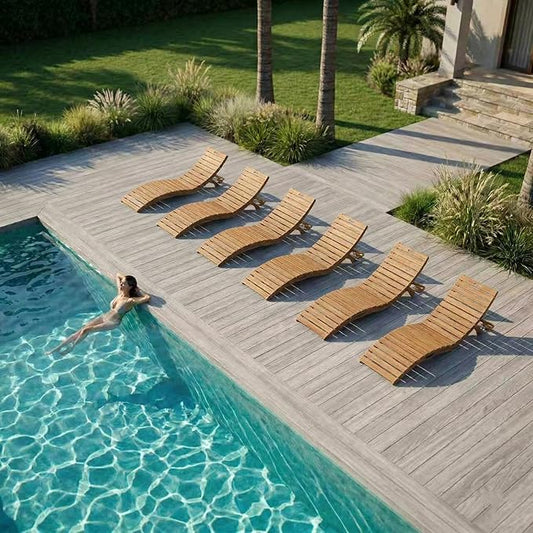 Pre-Assembled Folding in-Pool Lounge Chair, HDPE Outdoor Chaise Lounge with Cup Holder, Pool Lounge Chair for Poolside, Patio, Beach, Deck (Teak)