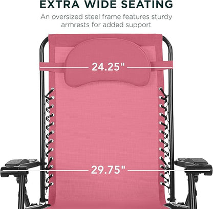 Best Choice Products Oversized Zero Gravity Chair, Folding Outdoor Patio Lounge Recliner w/Cup Holder Accessory Tray, Pillow - Pink