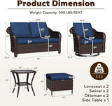 6 Piece Patio Wicker Conversation Set, All-Weather Use Outdoor Wicker Loveseat with 2 PE Rattan Ottomans, 2 Swivel Chair - Photo 2