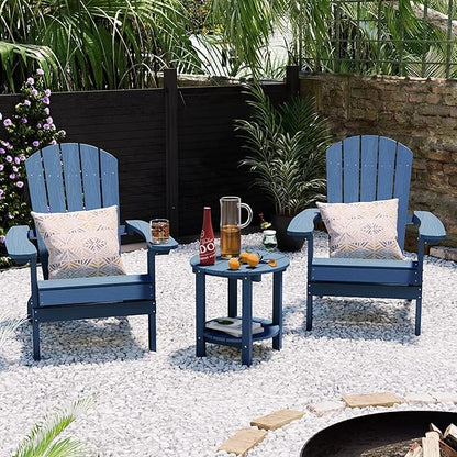 YEFU Adirondack Side Table, 18" Double Outdoor Side Table Set of 2, Poly Lumber end Table, Weather Resistant for Indoor, Patio, Pool, Porch, Backyard-Navy Blue