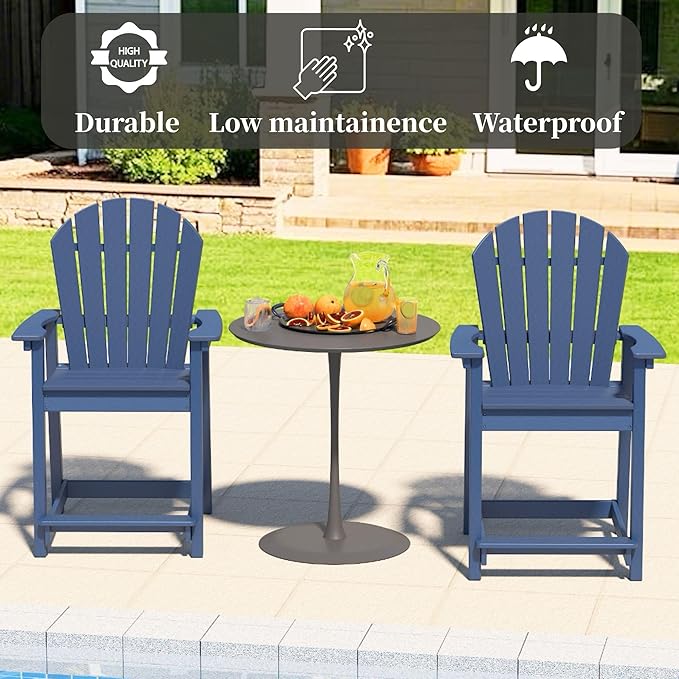 Outdoor Tall Adirondack Chair, HDPE Weather Resistant Outdoor Chair for Garden, Perfect for High Top Table & Chairs on Your Balcony, Capacity 400LBS, Navy Blue