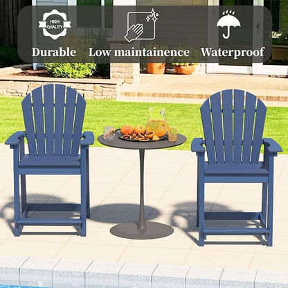 Outdoor Tall Adirondack Chair, HDPE Weather Resistant Outdoor Chair for Garden, Perfect for High Top Table & Chairs on Your Balcony, Capacity 400LBS, Navy Blue