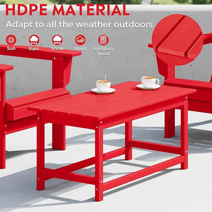 Costaelm Adirondack Conversation Table, HDPE Outdoor Drink Weather Resistant, Outdoor Patio Porch Accent Balcony Table for Pool, Seaside, Backyard, Red