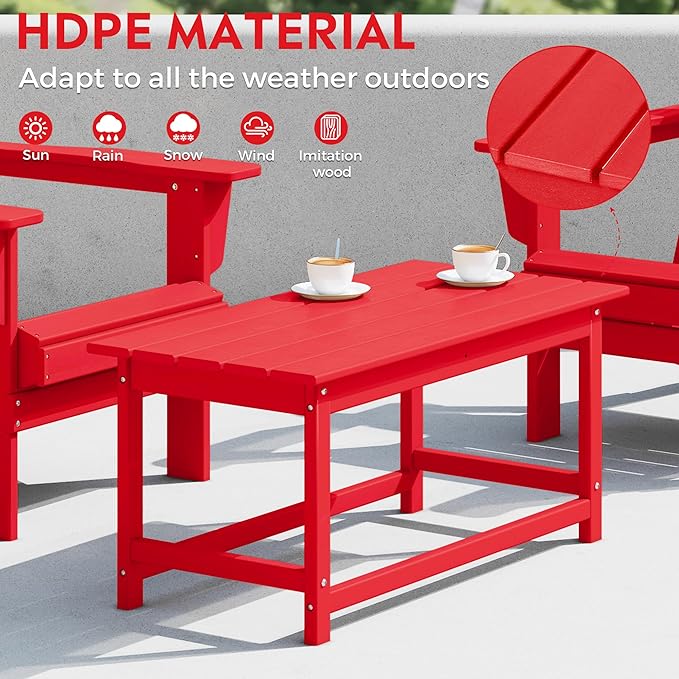 Costaelm 4-Piece Set Outdoor/Patio Poly Adirondack Chairs with a Coffee and a Side Table (2 Seater), Red