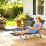 Outsunny 2 Piece Folding Chaise Lounge Chairs, Pool Sun Tanning Chairs with Reclining Back, Breathable Mesh Seat - Photo 5