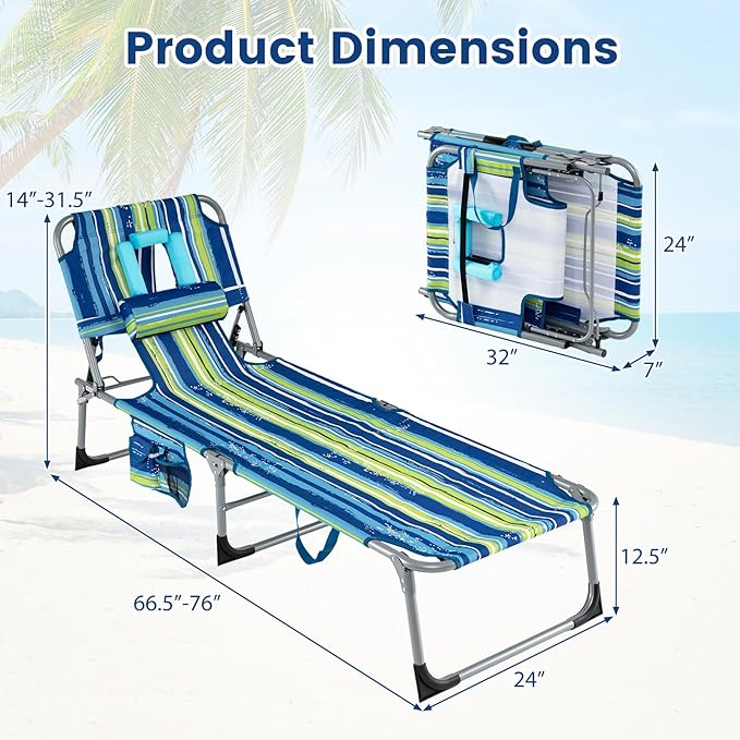 Giantex Face Down Tanning Chair, Folding Beach Lounge Chair w/ 4-Position Adjustable Backrest - Photo 3