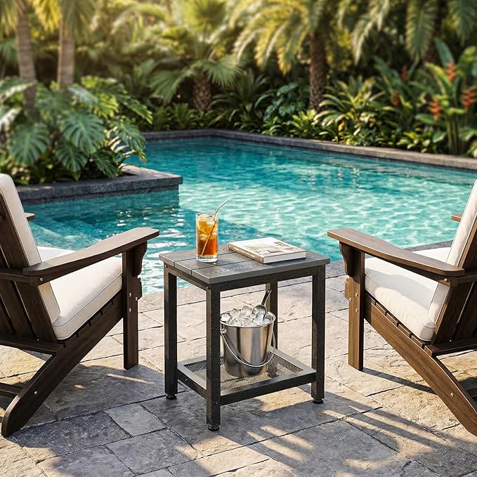 ODK Outdoor Double Side Table, Adirondack Patio End Table with Weather-Resistant Waterproof Top for Hot Tub Garden, Balcony, Poolside, Grey