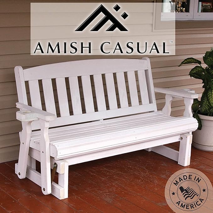 Amish Heavy Duty 800 Lb Mission Pressure Treated Porch Glider with Cupholders (4 Foot, Semi-Solid White Stain) - Photo 3