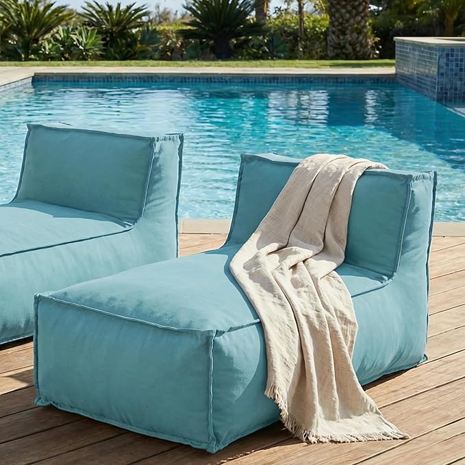 Merax Outdoor Bean Bag Lounge Chairs, 61" Outdoor Chaise Lounger Chair with Foam Filled, Cozy Outdoor Bean Bag Couch for Patio Pool Desk, Water-Resistant Fabric Sun Lounger Chair, Teal