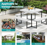 Giantex Picnic Table Bench Set for 4-8 People, 34" Outdoor Square Dining Table & 2 Benches w/Umbrella Hole - Photo 9