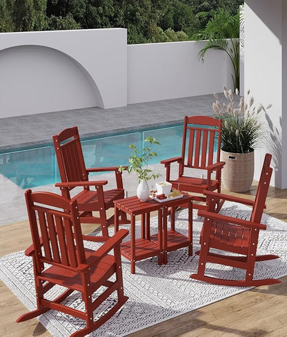FOOWIN Outdoor Rocking Chair Set of 2, High Back Patio Rocking Chair, HDPE All Weather Resistant Porch Rocker for Adult, Oversized Rocking Chairs for Garden, Lawn, Indoor & Outdoor Use, Dark Red