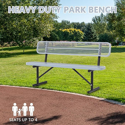 6 Ft Metal Park Bench for Outside, All-Weather Thermoplastic Coating Outdoor Bench with Backrest, Commercial Heavy Duty Benches for Shopping Malls, Stores, Parks, Patios, Decks, Grey